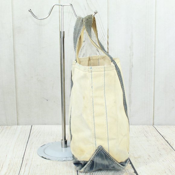 Vintage LL BEAN Boat & Tote Cream Canvas Blue Trim Tote Handbag - Picture 6 of 11